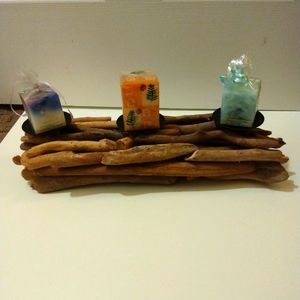 Natural Driftwood Candle holder with Canterbury New Zealand Candles